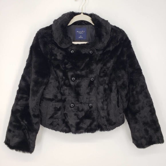 American Eagle Outfitters Jackets & Blazers - American Eagle Faux Fur Semi Cropped Jacket S Black Double Breasted Coat AEO